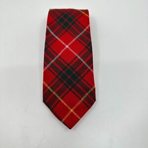 VTG Bruce Pointed Necktie Mens Red Green Tartan‎ Wool Academia School Preppy